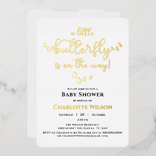 Invitation En Aluminium Baby Shower Calligraphié Papillon Minimaliste Mode