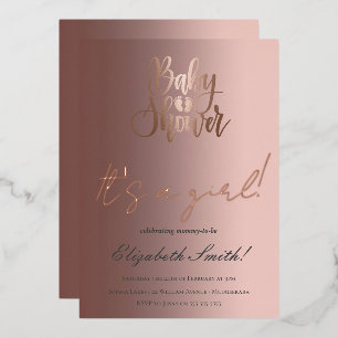 Invitation En Aluminium Baby shower - C'est une fille, Rose Gold Foil Invi