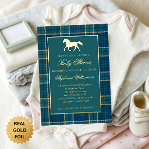 Invitation En Aluminium Baby-Shower Classique Prépa Carreaux Vert Cheval