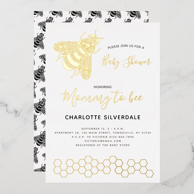 Invitation En Aluminium Baby shower d'abeilles (Recto/Verso)
