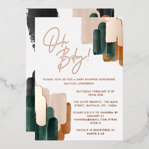 Invitation En Aluminium Baby shower d'aquarelle abstrait en terre cuite ve