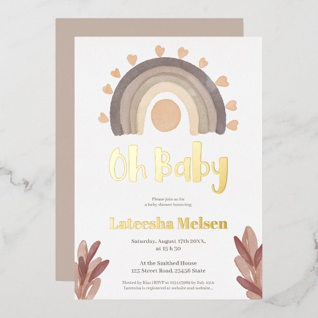 Invitation En Aluminium Baby shower d'aquarelle arc-en-ciel Boho (Recto/Verso)