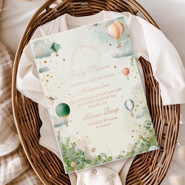 Invitation En Aluminium Baby shower de ballon Dreamy Watercolor (Créateur téléchargé)