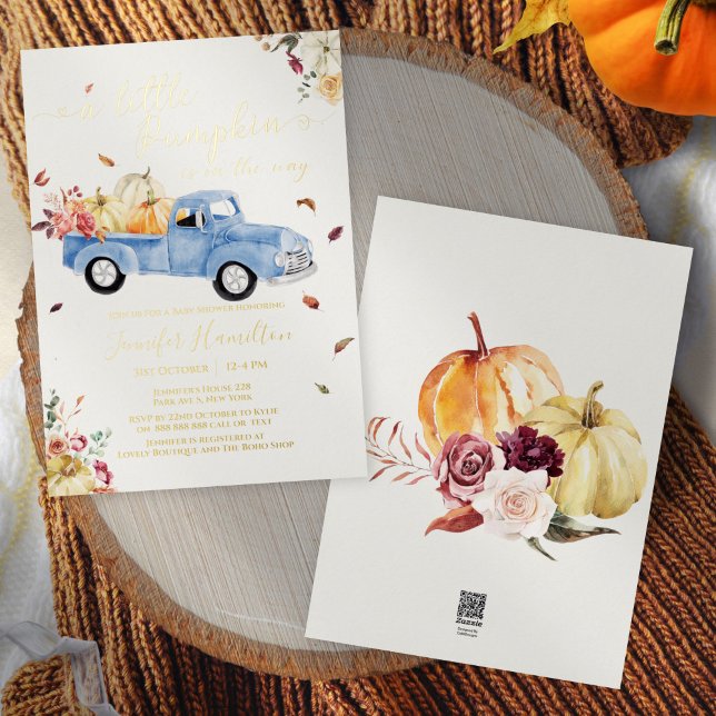 Invitation En Aluminium Baby shower de camion Vintage Little Citrouille Fa (Créateur téléchargé)