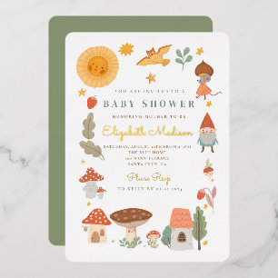 Invitation En Aluminium Baby shower de champignon forestier Foil Invitati
