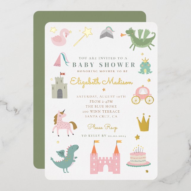 Invitation En Aluminium Baby shower de la licorne princière (Recto/Verso)