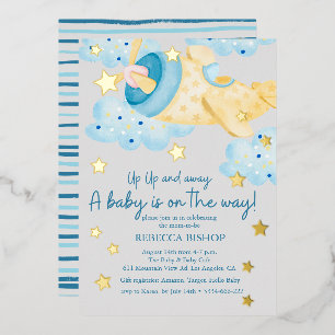Invitation En Aluminium Baby shower de l'avion jaune vers le haut et vers 