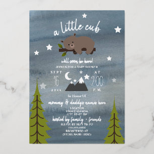 Invitation En Aluminium Baby shower des étoiles d'ours endormies