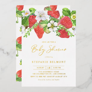 Invitation En Aluminium Baby shower d'été aux fraises d'aquarelle