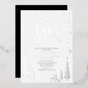 Invitation En Aluminium Baby shower d'hiver de la forêt de flocon d'argent