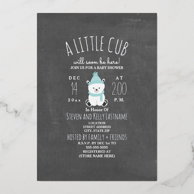 Invitation En Aluminium Baby shower d'hiver de l'ours polaire Snowflakes (Recto)