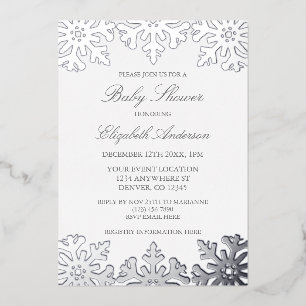 Invitation En Aluminium Baby shower d'hiver Silver Snowflake