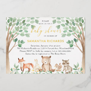 Invitation En Aluminium Baby shower d'or pour animaux de bois neutres selo