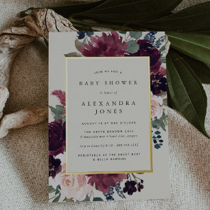 Invitation En Aluminium Baby shower en fleurs de prune