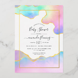 Invitation En Aluminium Baby shower en pierre d'âge arc-en-ciel