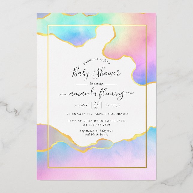 Invitation En Aluminium Baby shower en pierre d'âge arc-en-ciel (Recto)