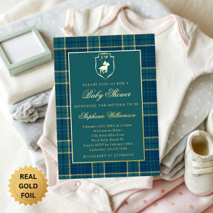 Invitation En Aluminium Baby Shower Équestre Polo Classic à Carreaux Verts