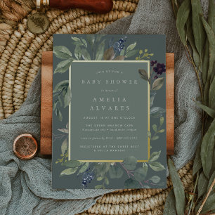 Invitation En Aluminium Baby shower Eucalyptus & Sage
