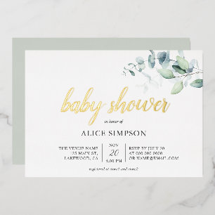 Invitation En Aluminium Baby shower feuilles d'eucalyptus bohème