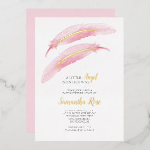 Invitation En Aluminium Baby Shower Fille Aquarelle Rose Plume