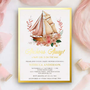 Invitation En Aluminium Baby Shower Fille Naútico Fleurs Bohème Or