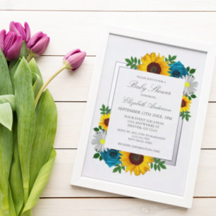 Invitation En Aluminium Baby Shower Fleur de Tournesol Rose Marguerite