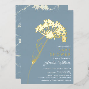 Invitation En Aluminium Baby shower Floral moderne bleu