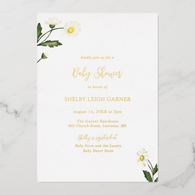 Invitation En Aluminium Baby shower Floral Rustique Blanc (Recto)