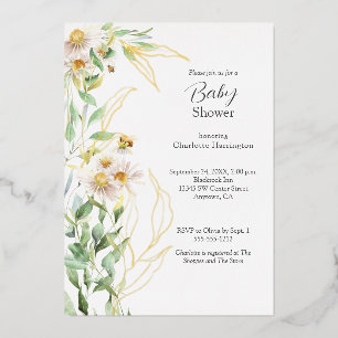 Invitation En Aluminium Baby shower frontalier fleur sauvage Daisy