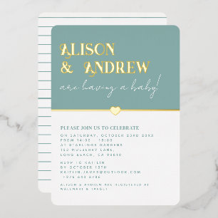Invitation En Aluminium Baby shower Garçon moderne Blue et Gold Couple