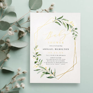 Invitation En Aluminium Baby shower Géométrique Géométrique Rustique Verte