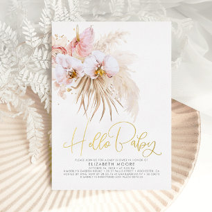 Invitation En Aluminium Baby Shower Herbe de Pampas et Fleurs Tropicales B