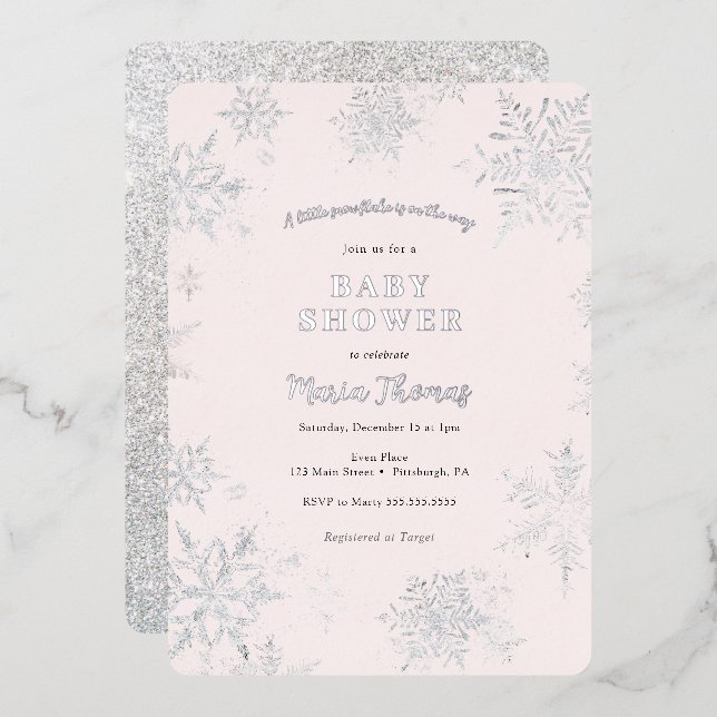 Invitation En Aluminium Baby shower Little Snowflake (Recto/Verso)