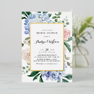 Invitation En Aluminium Baby Shower Mariage aux Hortensias Bleus et Roses