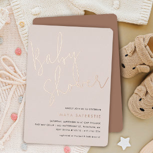 Invitation En Aluminium Baby-Shower Minimaliste Écriture Manuscrit Rose Po