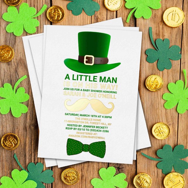 Invitation En Aluminium Baby shower moderne de la Saint Patrick de Leprech (Créateur téléchargé)
