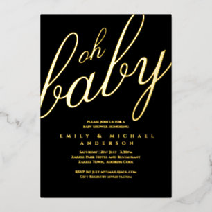 Invitation En Aluminium Baby shower moderne tout-en-1 OR FOIL noir