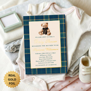 Invitation En Aluminium Baby shower ours Teddy Bear vintage à carreaux pre