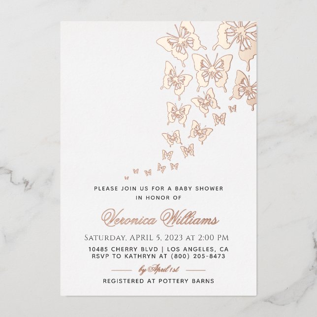 Invitation En Aluminium Baby shower papillon (Recto)