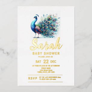Invitation En Aluminium Baby shower Peacock