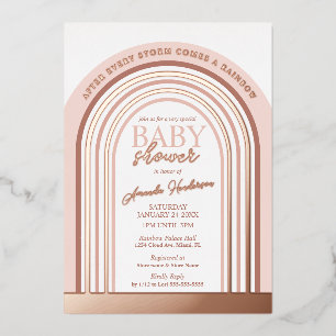 Invitation En Aluminium Baby-Shower pour Bébé Arc-en-Ciel Rose et Doré