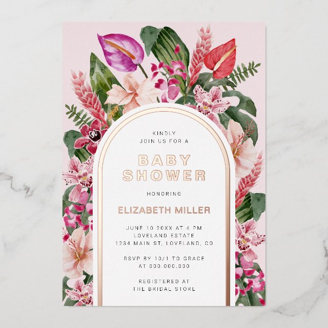 Invitation En Aluminium Baby Shower Rose Tropical (Recto)