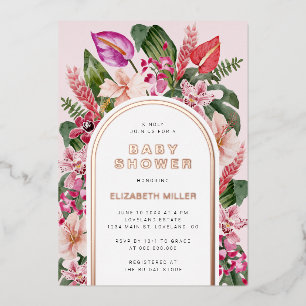 Invitation En Aluminium Baby shower tropical rose