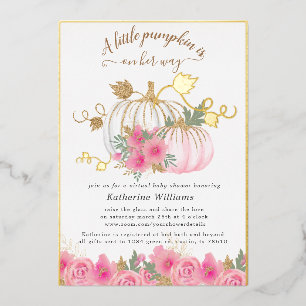 Invitation En Aluminium baby shower virtuel citrouille or blush