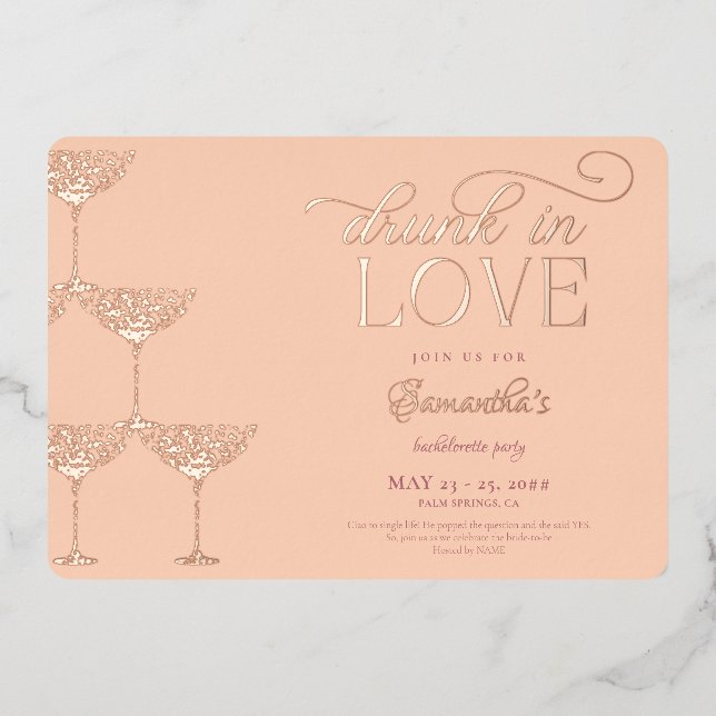 Invitation En Aluminium Bachelorette Buve In Love Champagne Tower Peach (Recto)