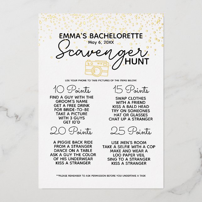 Invitation En Aluminium Bachelorette Party Scavenger Chasse Jeu Amusant Br (Recto)
