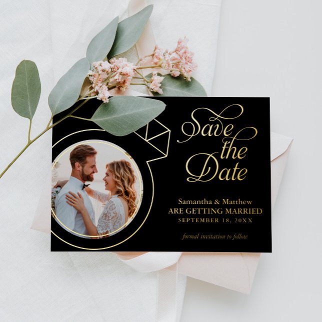 Invitation En Aluminium Bague de diamant personnalisée Photo de mariage En (Créateur téléchargé)