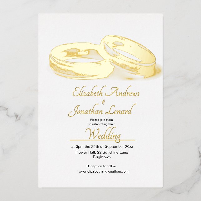 Invitation En Aluminium Bagues élégantes mariages Gold Foil Simple (Recto)