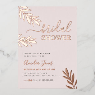 Invitation En Aluminium Baigne de mariage Bohème feuille or rose