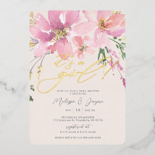Invitation En Aluminium Baignoire Fleurie Bébé Fille Fête Prénatale